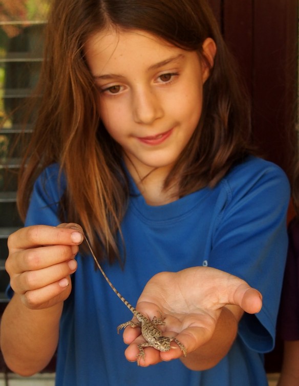 Jemima with a captured lizard