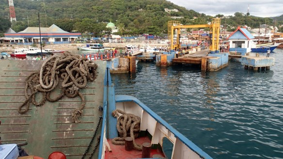 We're there! Pulling into Labuan Bajo harbour, Flores. We've made it!